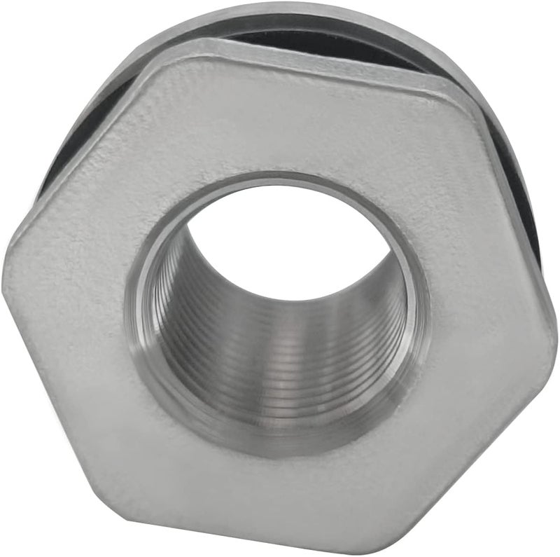 Fitvell 304 Stainless Steel Bulkhead Water Tank Fitting 3/4" Female Thread Compression Bulkhead Connector Thru-bulk Adapter with Gaskets for Bathtub and Sink (Pack of 2) - Image 2